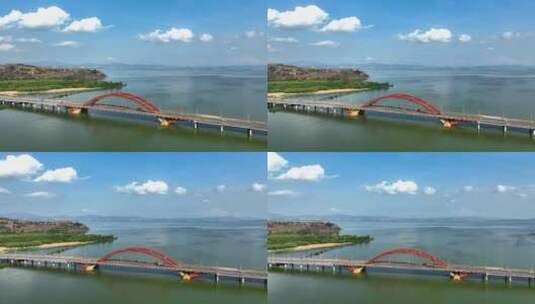 航拍滇池上的大桥高清在线视频素材下载