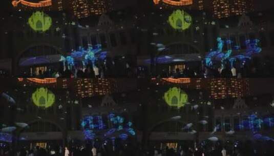 青岛红树林无人机灯光秀，城堡灯光幻影秀高清在线视频素材下载