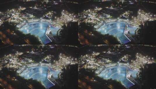 鸟瞰上海松江玛雅水上乐园夜景灯光高清在线视频素材下载