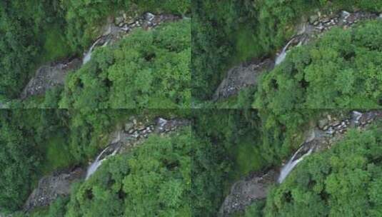 四川彭州蟠龙谷瀑布航拍风景高清在线视频素材下载