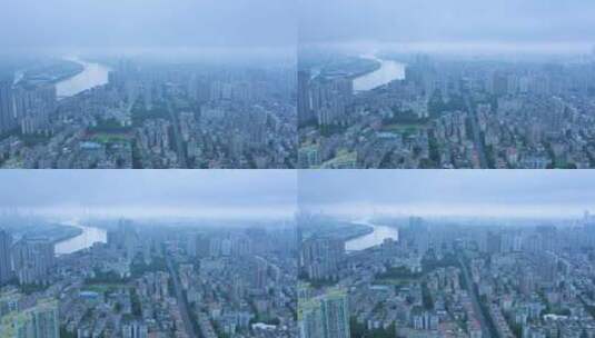 广州雨雾天气城市道路车流航拍景观高清在线视频素材下载
