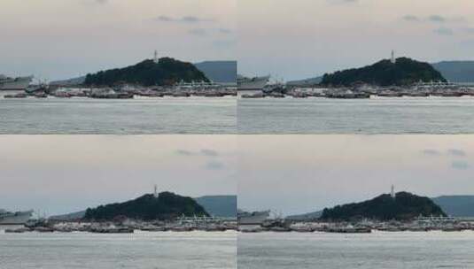 小青岛风景区和海岸线码头游艇高清在线视频素材下载