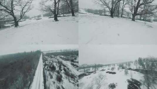 航拍雪原林场公路树林雪地雪景高清在线视频素材下载