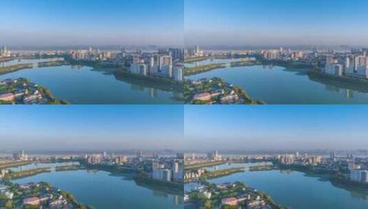 江西省九江市清晨城市景观航拍延时高清在线视频素材下载