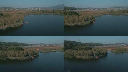 蓝色水面上小船昆明高新区公园高清在线视频素材下载