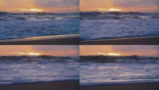 海浪沙滩落日夕阳海滩高清在线视频素材下载