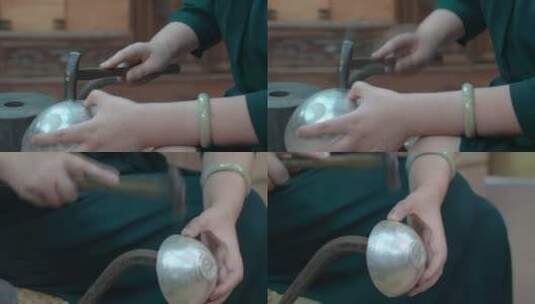 手工艺视频手工匠人锻银银碗捶打高清在线视频素材下载