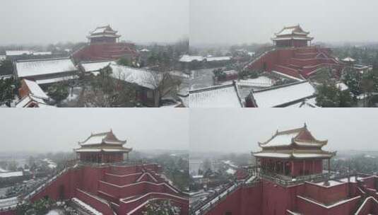 雪后龙亭航拍高清在线视频素材下载