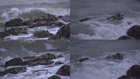 海浪拍打礁石慢镜头高清在线视频素材下载