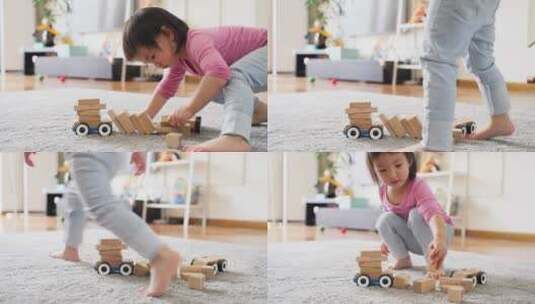 小孩在家里玩玩具高清在线视频素材下载