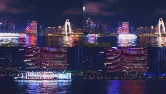 广州城市夜晚珠江夜景4k视频素材高清在线视频素材下载