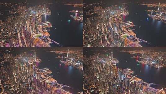 航拍香港维多利亚港繁华夜景高清在线视频素材下载