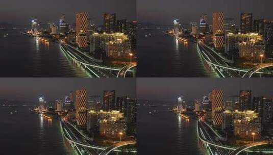 厦门思明区演武大桥地标建筑航拍高清在线视频素材下载