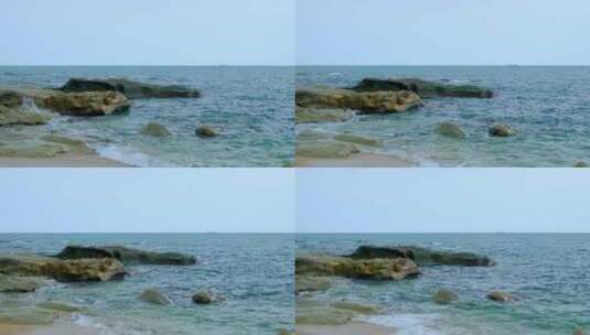 海南三亚海景 大海岸边岩石 海浪拍打礁石高清在线视频素材下载