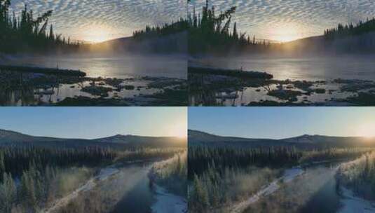 冬季河流河面薄雾高清在线视频素材下载
