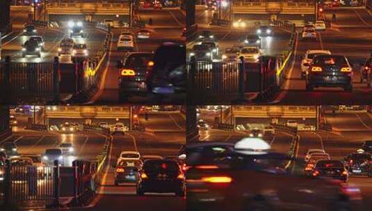 中国哈尔滨夜晚城市道路汽车交通景观高清在线视频素材下载