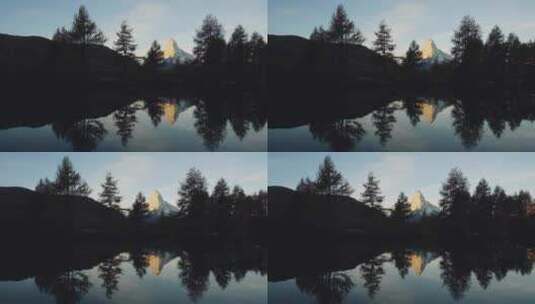 瑞士阿尔卑斯山马特洪峰和Grindjisee湖的风景如画高清在线视频素材下载