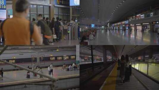 长沙南站乘客高铁站旅客窗外高清在线视频素材下载