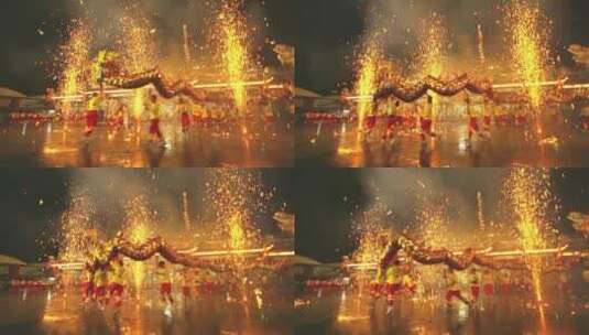 节日庆典舞龙表演火光火焰传统习俗！高清在线视频素材下载
