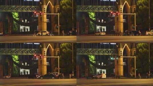 4K夜晚城市街景红绿灯闪烁车流升格视频高清在线视频素材下载
