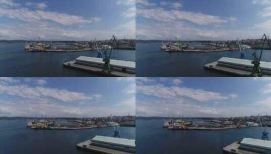 航拍城市边的港口高清在线视频素材下载