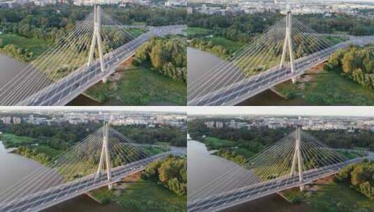 波兰华沙圣十字桥（Swietokrzyski桥）鸟瞰图高清在线视频素材下载