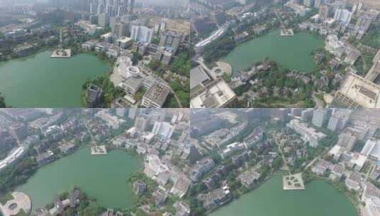 武汉航拍软件园湖面俯拍大远景高清在线视频素材下载
