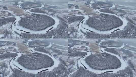 初春时节扎敦河湿地雪景高清在线视频素材下载