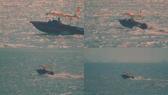 惠州巽寮湾旅游项目海边日落黄昏快艇航行高清在线视频素材下载