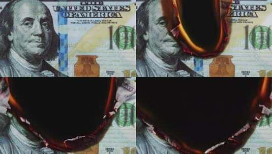 黑色背景下燃烧的美国百元钞票高清在线视频素材下载