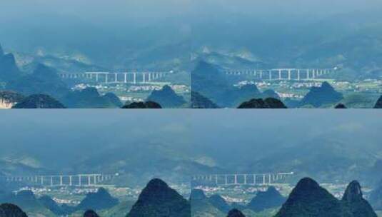 桂林喀斯特山脉下的高铁飞速而过高清在线视频素材下载