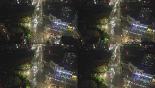 山东菏泽城市夜景交通车辆行驶航拍高清在线视频素材下载