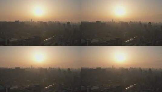 河南许昌城市日落迷雾航拍高清在线视频素材下载