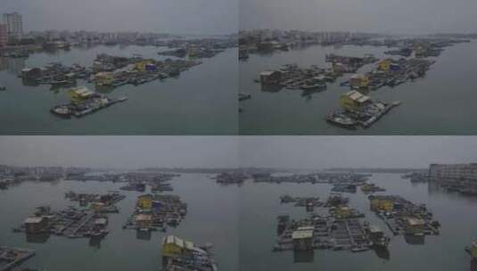广东雷州海上养殖厂航拍海鲜养殖高清在线视频素材下载