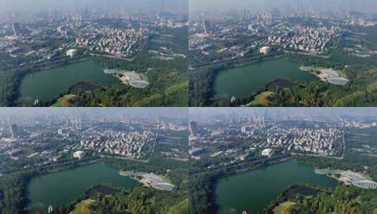 航拍南京城市玄武湖南京植物园高清在线视频素材下载