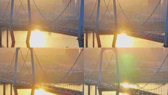 长沙湘江三汊矶大桥航拍高清在线视频素材下载