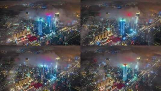 南宁东盟商务区云海夜景航拍延时视频高清在线视频素材下载