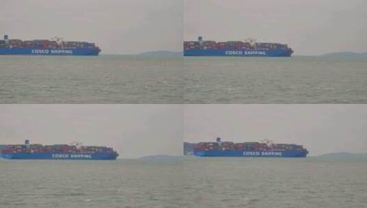 福建厦门湾进出港的集装箱货轮高清在线视频素材下载