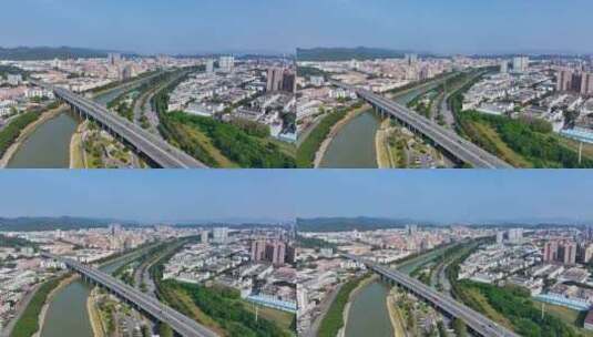 4K航拍深圳光明区南光高速和茅洲河1高清在线视频素材下载