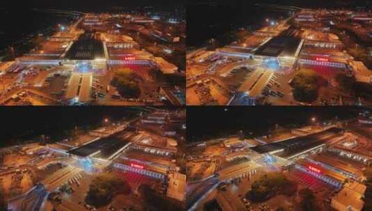 深圳湾口岸夜景航拍高清在线视频素材下载