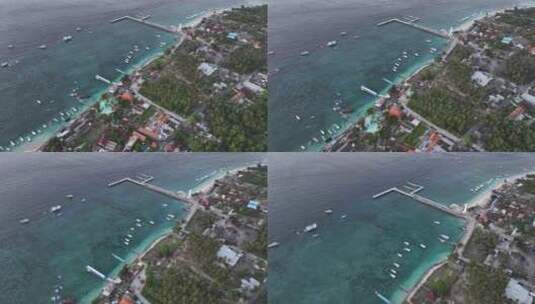 航拍日暮时分印度尼西亚佩尼达岛港口风光高清在线视频素材下载