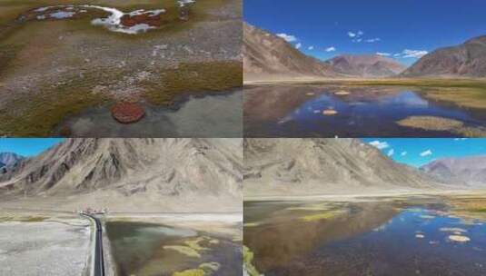 航拍西藏阿里班公湖公路沿线风光高清在线视频素材下载