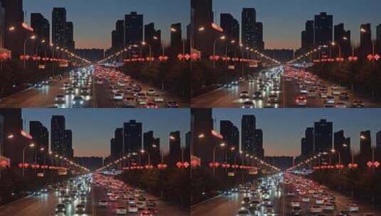 城市街道车流红灯笼喜庆氛围高清在线视频素材下载