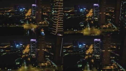 杭州萧山区钱江世纪城新世界丽晶国际夜景延高清在线视频素材下载