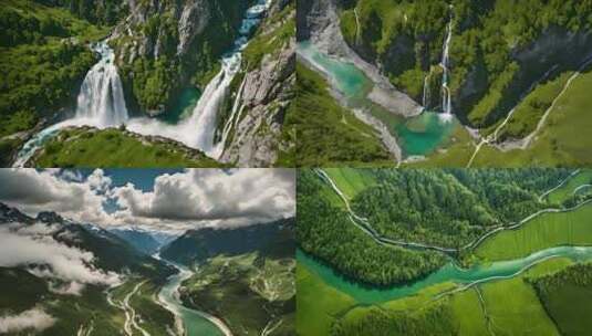 瀑布河流青山绿水镜头合集01高清在线视频素材下载