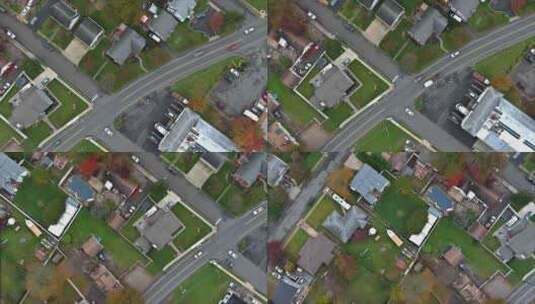 在美国小镇，鸟瞰一条有汽车的道路高清在线视频素材下载