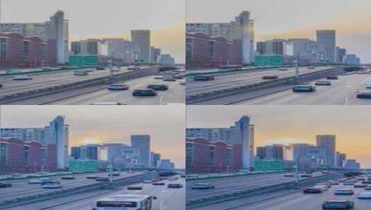 北京国贸CBD国贸桥傍晚夕阳车流延时高清在线视频素材下载
