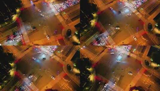 杭州城市十字路口夜景车流视频素材高清在线视频素材下载