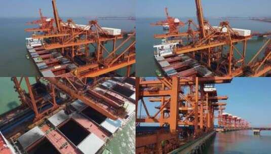航拍大气曹妃甸港口重型设备码头港口贸易高清在线视频素材下载