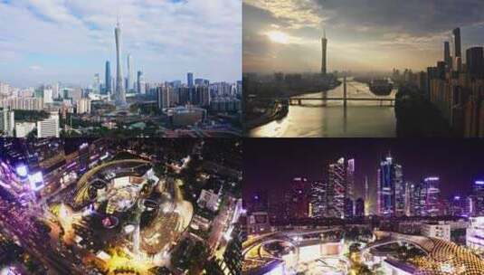 广州珠江新城日景夜景4K航拍高清在线视频素材下载